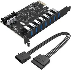 BUCIER Super Speed 7 Port USB 3.0 PCI-E Express Card With A 15 Pin SATA Power Connector PCIE Adapter