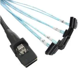 BUCIER 80cm Mini SAS 4i SFF-8087 36 Pin Host to Reverse 270 Degree Angled 4 SATA 7Pin Target HDD Hard Drive Splitter Cable 10Gbps