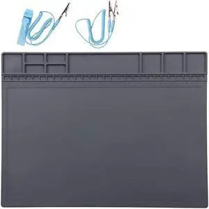 BUCIER Anti-Static Mat ESD Safe for Electronic Includes ESD Wristband and Grounding Wire, Silicone Soldering Repair Mat 932°F Heat Resistant for iPhone iPad iMac, Laptop, Computer, 15.9 x 12 Grey
