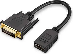 BUCIER HDMI to DVI Extension Cable 0.5ft Short Bi-Directional 4K HDMI Female to DVI-I(24+1) Male Adapter 1080P DVI-D to HDMI Conveter for PC TV Box PS5 Blue-ray Xbox Switch