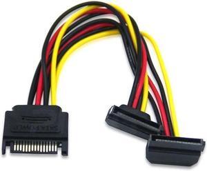 BUCIER SATA Right Angle 1 to 2 ways 15Pin Sata Power Supply Extension Cable Male to dual Female SATA SSD Power Port Multiplier