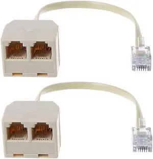 BUCIER Telephone Splitters - RJ11 6P4C Two Way 1 Male to 2 Female Outlet Ports Socket Phone Line Converter Cable Wall Adapter Separator for Landline and Fax Ivory