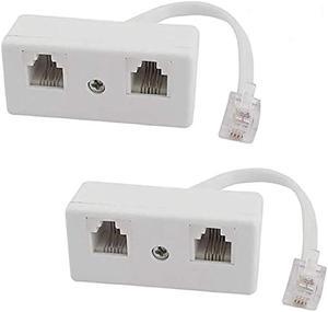 BUCIER 2 Pack White Plastic Telephone Line Splitter RJ11 2 Way Female to Male Adapter Converter Cables, RJ11 Telephone Plug to RJ11 for Landline