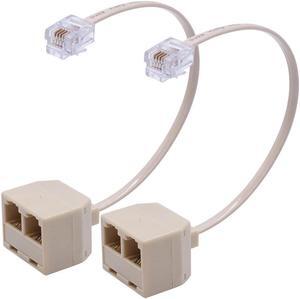 BUCIER 2 Pcs RJ11 6P4C Telephone Splitter Converter Cable Adapter 4 Pin 2 Way Male to Female