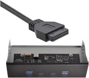 BUCIER USB-C & USB 3.0 HUB 4 Ports Front Panel to Motherboard 20Pin Connector Cable for 5.25" CD-ROM Bay