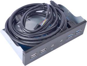 BUCIER 5.25 Inch Front Panel USB Hub with 2-Port USB 3.0 & 2-Port USB 2.0 & HD Audio Output Port & Microphone Input Port for Desktop [ 20 Pin Connector & 2ft Adapter Cable]