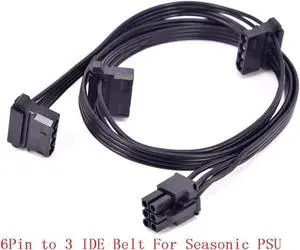 PCIe 6Pin to 3x 4Pin IDE Curved Power Supply Cable for Seasonic KM3 Series X-750 X-850 SS-1050XP3 SS-1200XP3 M12II Evo Series 520 620 650 750 850 Snow Silent 750 1050 FOCUS PLUS Gold SSR-850FX/750FX