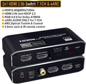 BUCIER 2x1 4K 120Hz Switch eARC Audio Extractor ARC Optical Toslink 2.0 Switch 4K 60Hz Switcher Remote for Apple TV PS4