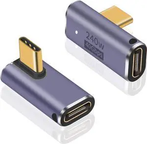 BUCIER USB C Right Angle Adapter 240W, Right Angle 90 Degree USB C Male to Female Extender Support 40Gbps Data Transfer, 8K Video with LED Light for ipad, MacBook, Tablet, Phone, 2pcs