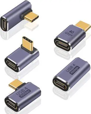 BUCIER 5-Pack USB C Adapter 40Gbps, 90 Degree Right Angle USB C Adapter 100W, PD 3.1 Type C Male to Female Extender Adapter Support 8K Video for Thunderbolt 4/3, Laptop, Tablet, Phones