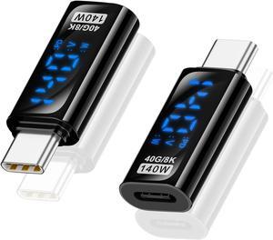 BUCIER USB C Adapter LED Wattage Display 140W, 40Gbps USB C Extension Adapter, PD 3.1 Type C Power Meter Tester with Digital Display Type C Extender for iPhone MacBook Thunderbolt Charging, 2-Pack