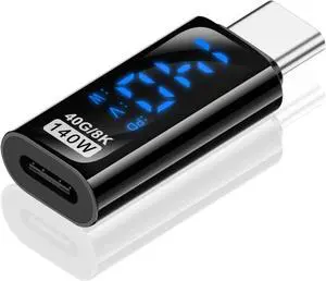 BUCIER USB C Adapter 140W with LED Display, 40Gbps USB C Extension Adapter, Type C Power Meter Tester USB C Extender for MacBook USB4 Thunderbolt Connections, 1pcs.