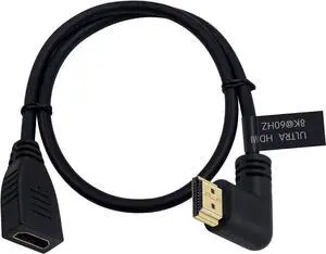 BUCIER 8K HDMI Extension Cable, HDMI 2.1 Cable 90 Degree Right Angle Male to Female Extender Cord Support 48Gbps 8K 60Hz, 4K 120Hz, 3D Ultra HDR for Laptop,PC, 2feet(M/F Right)
