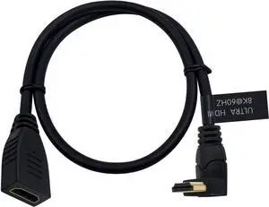 BUCIER 8K HDMI Extension Cable 2ft, (8K@60Hz/4K@120Hz), 90 Degree Up Angle 48Gbps Ultra High Speed HDMI 2.1 Cable Extender Cord Compatible with 3D Ultra HDR, HDTVs, Monitors, Projectors