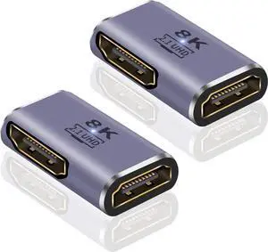BUCIER HDMI Female to Female Adapter, 8K HDMI Coupler Extender 90 Degree Adapter Support 8K@60Hz for HDTV Roku Stick Laptop PC, 2-Pack