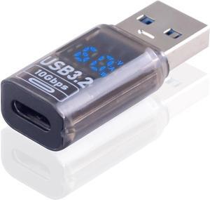 BUCIER USB C to USB Adapter with Digital Display, 10Gbps Type C Female to Type A Male Adapter, Current/Voltage Real-time Display 3.2 Converter for iPhone, MacBook, 1-Pack