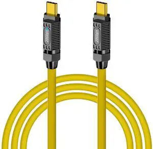 BUCIER USB C to USB C Charging Cable 6ft, 140W 20Gbps Type C to Type C Fast Charging Silicone Cable, with LED Light, Support 8K@60hz for MacBook Pro,Galaxy S23 S22, Yellow