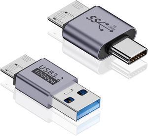 BUCIER USB to Micro B Adapter Kit, USB C to Micro B Adapter + USB A to Micro B Adapter, 10Gbps Micro B Male to USB Male Adapter for Hard Drive Cable, USB 3.0 External Portable SSD HDD