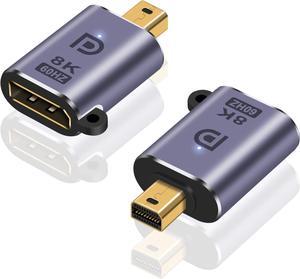BUCIER Mini Displayport to Displayport Adapter 8K, Mini DP to DP 1.4V Adapter, 8K@60hz Resolution Male to Female Extension Mini Displayport Adapter for MacBook, Surface Pro, 2Pack