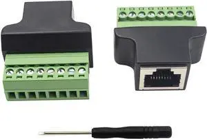 BUCIER RJ45 Breakout, RJ45 Screw Terminal Adaptor Connector, 2-Pack 8p8c Female Jack to 8 Pin Screw Terminal Connector for Cat7 Cat6 Cat5 Cat5e Ethernet Extender CCTV Digital DVR Network Adapter