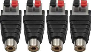 BUCIER RCA Female Speaker Wire Adapter, Phono RCA Female to AV 2 Screw Terminal Female Video Audio Spring Press Type Balun Connector Adaptor for CCTV(4-Pack)
