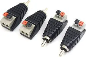BUCIER Speaker Wire to RCA Adapter Converter, RCA to Speaker Wire Adapter Subwoofer Phono Male to AV 2 Screw Terminal Video Audio Spring Press Type Balun for CCTV, 4 Pack