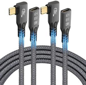 90 Degree USB C 3.2 Extension Cable, 2PCS USB 3.2 Gen2 Type-C Male to Female Extender Cable Ultra 4K@60Hz 240W Charging 20Gbps Data Transfer with SSD (90 Degree Extension 20G 240W 0.25M)