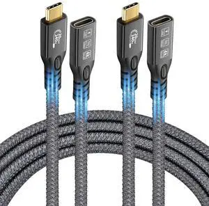 BUCIER USB C 3.2 Extension Cable, 2PCS 20Gbps USB 3.2 Gen2 Type-C Male to Female Extender Cable Ultra HD 4K@60Hz 240W Charging Data Transfer Compatible with External SSD (2PCS Extension Cable 0.5M)