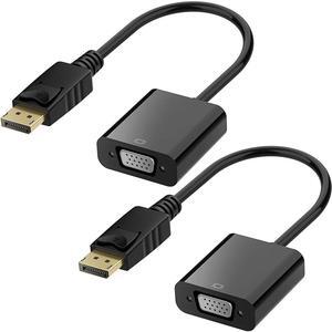 BUCIER DisplayPort (DP) to VGA Adapter, Gold-Plated Display Port to VGA Adapter (Male to Female) Compatible with Computer, Desktop, Laptop, PC, Monitor, Projector, HDTV - Black 2 Pack