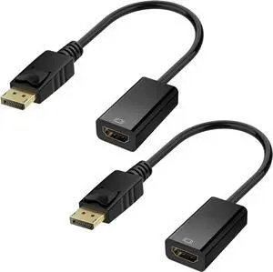BUCIER 4K DisplayPort (DP) to HDMI Adapter, Gold-Plated Uni-Directional Display Port PC to HDMI Screen Converter (Male to Female) Compatible with HP, D.ell, L.enovo & More, Passive - Black 2pack