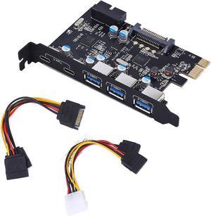 BUCIER PCI-E to Type C (2),Type A (3) USB 3.0 5-Port PCI Express Expansion Card Expanding 2 USB 3.0 Ports with Internal 19-Pin Connector for Window 7/8/10/XP/Vista