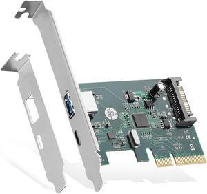 BUCIER PCIE to USB 3.2 Gen2 10Gbps Expansion Card, 2 Port USB Type-A and Type-C Ports, Self-Powered, Low Profile Bracket, USB3.2 Hub Controller Adapter for Windows 10/11
