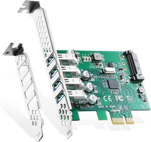 BUCIER PCIE to 4 Ports USB 3.0 Expansion Card, Self-Powered, Low Profile Bracket, USB3 Hub Controller Adapter for Windows 10/11