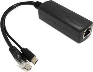 BUCIER Type C PoE Splitter 5V 3A, IEEE 802.3af Standard, 10/100Mbps Type C Power Over Ethernet Splitter with RJ45 Port and TYPEC Port