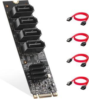 BUCIER M.2 to SATA Card 4 Port, 6Gbps SATA 3.0 Controller, Includes 4 SATA Cables, for Windows 10/11