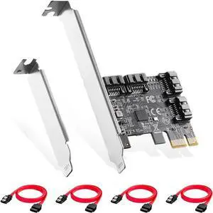 BUCIER PCIE X1 to SATA Card 4 Port, 6Gbps SATA 3.0 Controller, Includes 4 SATA Cables and Low Profile Bracket, for Windows 10/11