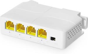 BUCIER Gigabit PoE Passthrough Switch, 1 PoE in 3 PoE Out Extender, IEEE802.3af/at PoE Powered, 10/100/1000Mbps Ethernet, din-Rail & Wall Mount
