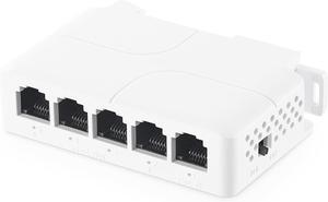 BUCIER PoE Passthrough Switch, 1 PoE in 4 PoE Out Extender, IEEE802.3af/at/bt PoE Powered 90W, 100Mbps Ethernet, Din Rail & Wall Mount Plug and Play