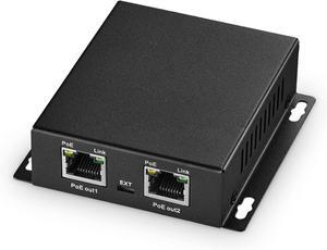 BUCIER Gigabit PoE Extender Passthrough Switch, 1 PoE in 2 PoE Out, IEEE802.3af/at/bt PoE Powered Max 60W, Hi-PoE 90W, 10/100/1000Mbps, Metal Small Wall Mount PoE Extender/Injector/Network Extender
