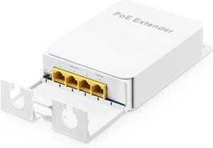 BUCIER Outdoor Gigabit PoE Passthrough Switch, 1 PoE in 3 PoE Out Extender, IEEE802.3af/at PoE Powered, 10/100/1000Mbps Ethernet, Wall Mount Waterproof Plug and Play