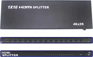 BUCIER 16 Port HDMI Splitter 1x16 Full HD 1080P HDMI 1.4 Splitter with Switcher Converter Support 4KX2K 3D Digital Audio Format-Black