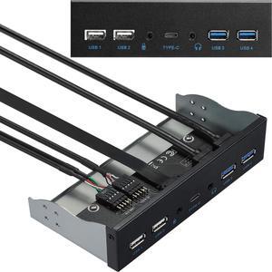 BUCIER USB2.0 + 3.0 Metal Front, 5.25 inch 19Pin Front Panel Adapter, 4 USB 3.0 Port hubs and (1HD Audio Port / 1TPY-C Port / 1 Microphone Input)