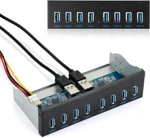 BUCIER Front Panel USB 3.0 Hub 8 Port,19 Pin to 8 Port USB 3.0 Hub for PC, USB Flash Drives, Transfer Speed up to 5 Gbps, Fits Any 5.25 Computer Case Front Bay