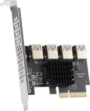 BUCIER PCI Express Multiplier Riser Card,PCI-E 4X to External 4 PCI-E USB 3.0 Converter Adapter Card 4 Ports for Bitcoin ETH Mining Miner Device(One Side Interface)
