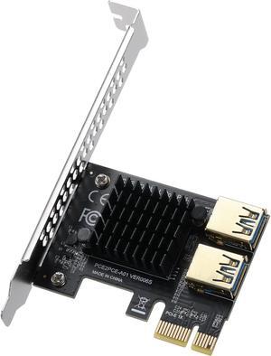 BUCIER PCI-E 1 to 2 PCI-Express 16X Slots Riser Card - Higher Stability USB 3.0 Adapter Multiplier Card for Bitcoin Mining Compatible with Windows Linux Mac(No USB Cables)