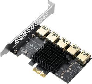 BUCIER PCI-E 1 to 5 USB Slots Riser Card - Higher Stability USB 3.0 Adapter Multiplier Card for Bitcoin Mining Compatible with Windows Linux Mac
