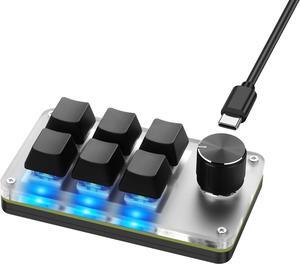 BUCIER Mini Macro Programmable Keyboard USB Mini 6 Key 1 Knob Mechanical OSU Gaming Keyboard RGB DIY Multi-Function Keyboard Compatible with Mac OS, Windows (Black)
