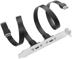 BUCIER 1 Pack USB 3.1 Front Panel Header Type-C Extension Cables with Panel Mount Screw 10 Gbps Type-E 20Pin Male to USB-C Female Adapter Cables with Full Height Bracket,30cm/11.8inch