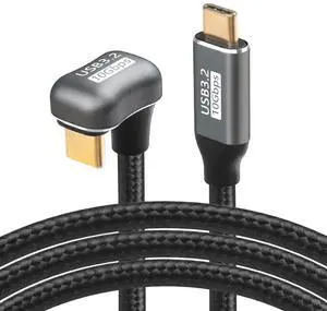 BUCIER USB C to C Cable 100W U Shaped Back Angled USB-C USB 3.2 Type C Male to Female Data Extension 10Gbps Nylon Braided Cord Fast Charging for USB C Devices (3.3ft)