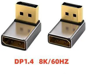 BUCIER Displayport 1.4 Adapter 90 Degree DP Converter UP&Down 8K/60Hz Right Angle DP Displayport Cable Adapter Connector 4K/144Hz DP1.2 Compatible DP Male to Female Angled Extension Saver- 2Pack